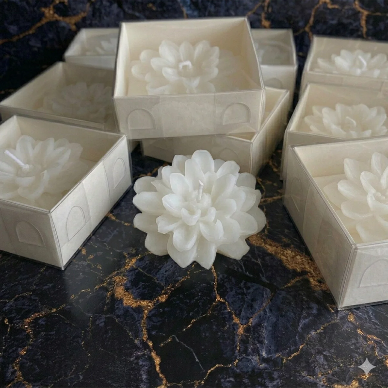 20 Adet Kraft Kutulu Lotus Çiçeği Mum, Hediyelik, Nişan, Düğün, Sünnet, Söz, Kına, Doğum Günü