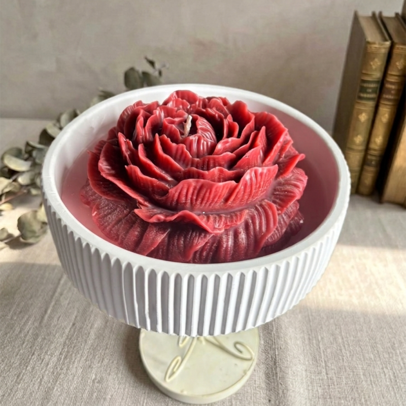 El Yapımı Taş Tozu Saksıda Özel Tasarım Gül Mum